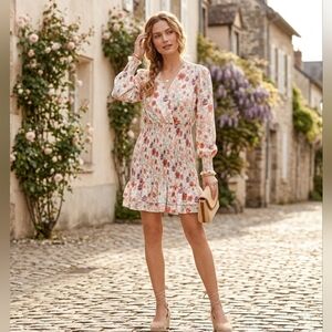 Elegant Floral Long Sleeve Dress Femenin Romantic